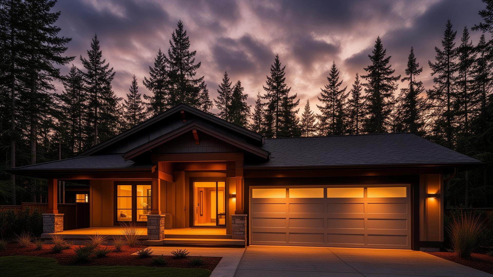 Modern garage door at dusk